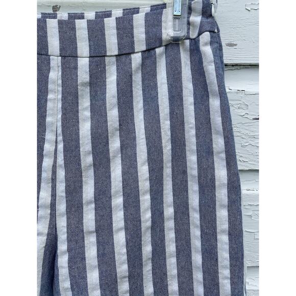 Pink Lily Pants Women L W:30 Blue Linen Striped Wide Leg Beach Coastal Swishy - Picture 2 of 5